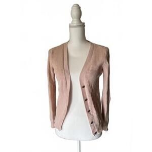 CAbi Light Pink Ribbed Knit Cardigan with Lace-Up Back Detail